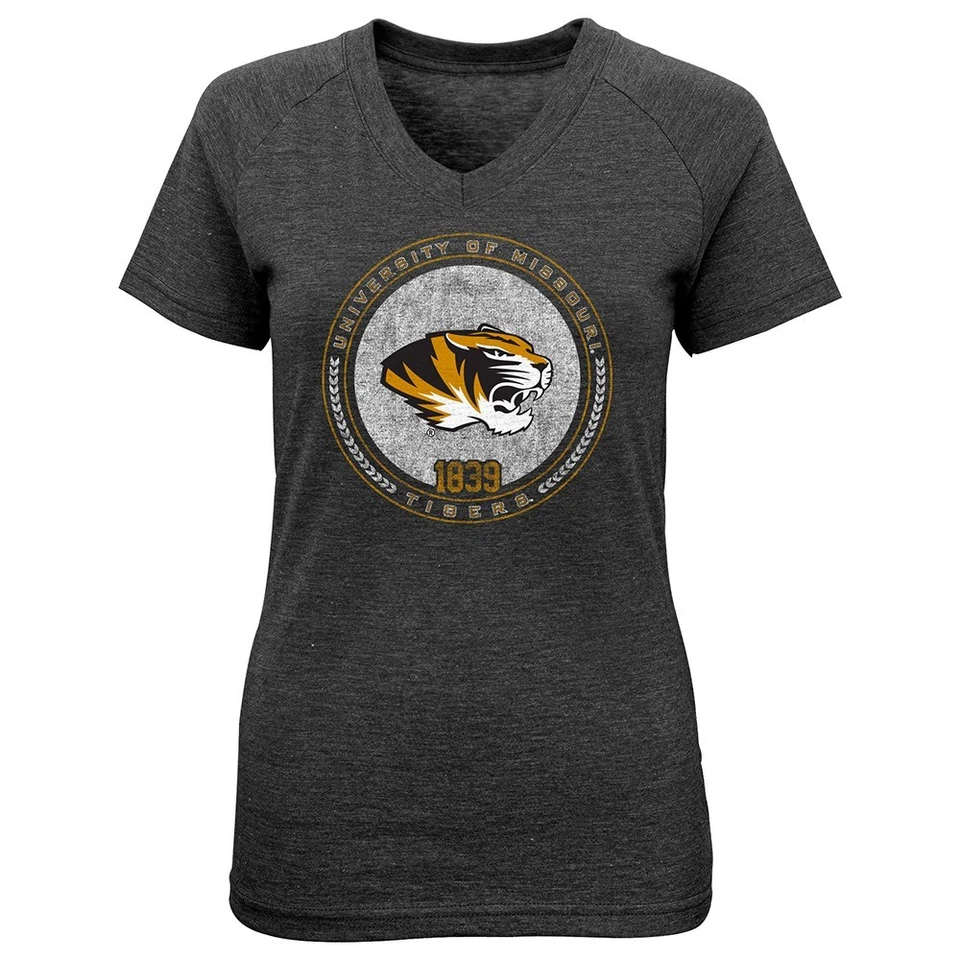 Camiseta Missouri Tigers NCAA Niñas Pequeñas Gris "Medallón del Equipo" Cuello en V Triblend Foto 1 de 1