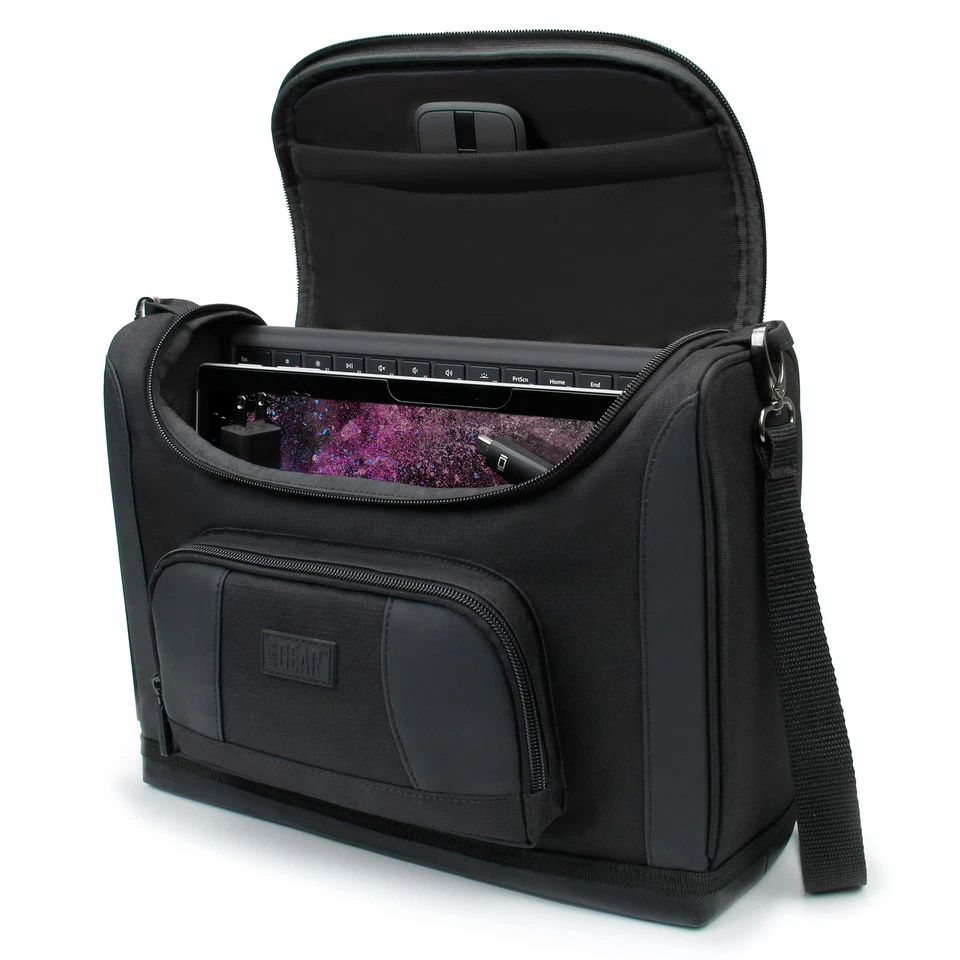 USA GEAR Small Messenger Bag for Surface Pro 8, 7, 6, Surface Pro X (Black) - Image 1 of 4