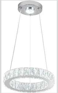 12" Modern Crystal Chandelier LED Ring Chrome Hanging Pendant Light Fixture - Picture 1 of 8