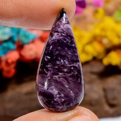 Piedra preciosa suelta cabujón en forma de pera charoita natural 21 quilates 30x14x6 mm Foto 1 de 3