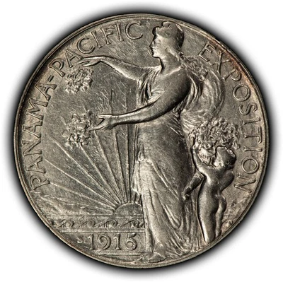1915-S 50c Pan-Pac Panama Expo Commemorative Silver Half Dollar - Luster - B5240 - Image 1 of 4