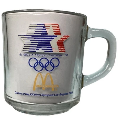 Vintage 1984 XXIII Los Angeles Olympics Glass Mug McDonalds Logo & Sports Icons - Image 1 of 4