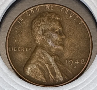 1948 d Copper Lincoln Wheat Ear One Cent Mint Error Circulated  - Image 1 of 4