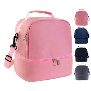 Insulated Double Deck Lunch Bag Pink Large Leakproof Cooler for Women Work - Picture 1 of 7