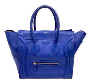 Bolso de mano CELINE Luggage Mini Shopper de cuero azul usado hecho en Italia - Imagen 1 de 10