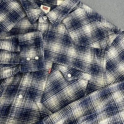 De Colección Levis Para Hombres XL Azul Cuadros Perla Occidental Franela a Presión Ajuste Estándar 100% Algodón Foto 1 de 4