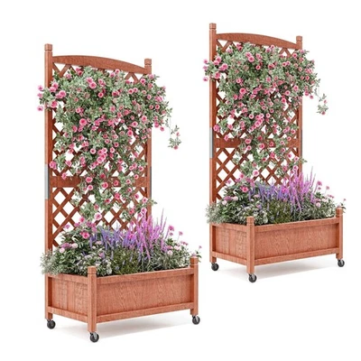 Raised Garden Bed Elevated Wood Planter Box with Wheels and 61''H Trellis 1/2PCS - Image 1 of 4