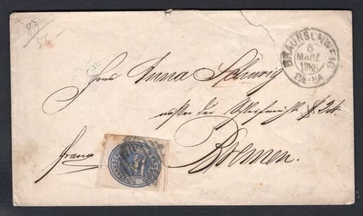 ALEMANHA Braunschweig 1866 Sc #25 na capa para Bremen. Gato US$ 360 - Imagem 1 de 2