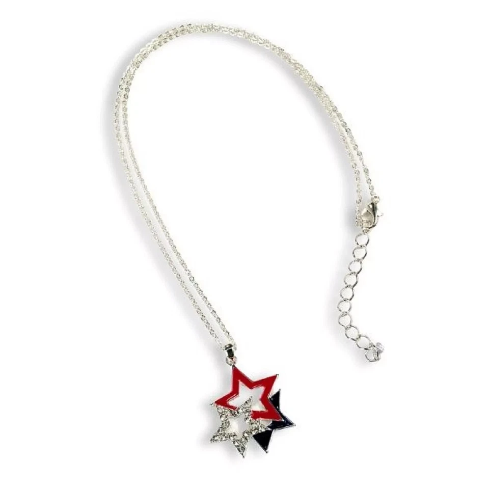 NEW Americana Star Pendant Necklace – Red, White & Blue Glitter Patriotic - Image 1 of 1