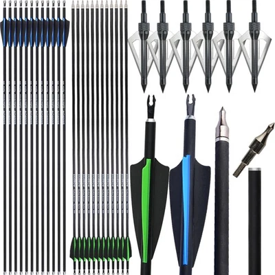 30'' 6/12 Archery Arrows SP500 Archery ID6.2mm Compound Recurve Hunting Shooting - Image 1 of 4