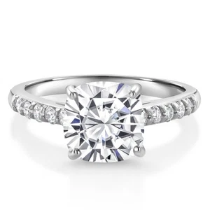 10K White Gold White Moissanite and White Lab Grown Diamond Engagement Ring For - Picture 1 of 4