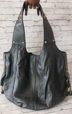 Bolso Cartera Hobo Vintage Joe's Jeans Cuero Negro Tachonado Boho Motociclista Gótico Foto 1 de 4