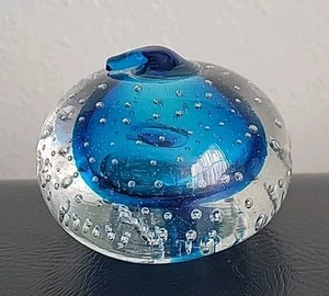 VTG Kreiss Glass Blue Apple Cased w/Controlled Bubbles Paperweight (Rt5) - Picture 1 of 6