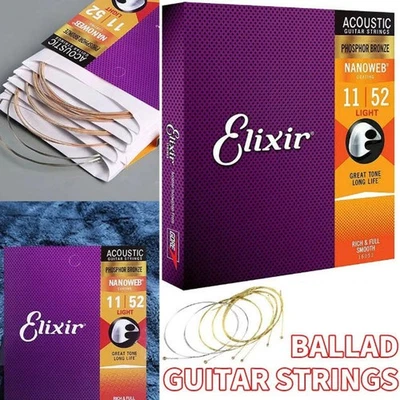Elixir Nanoweb Phosphor Bronze 11-52 Acoustic Guitar Strings Light