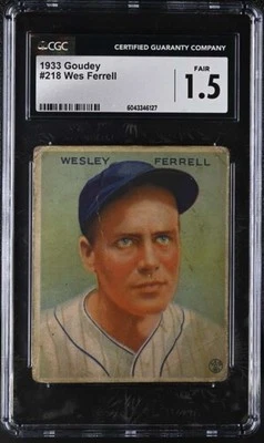 1933 GOUDEY #218 WES FERRELL CGC 1.5 FAIR RC ROOKIE INDIANS 4821 - Image 1 of 2