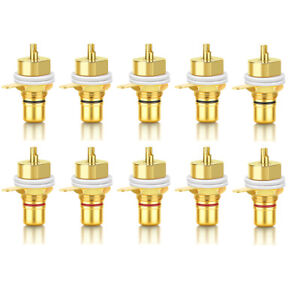 10 Pcs RCA Female Chassis Panel Mount Jack Socket Connector 24K Gold Plated