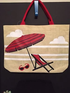 BEIGE, RED BLACK BEACH TOTE GIFT WEDDING SHOPPING PERSONALIZED MONOGRAM TRAVEL - Picture 1 of 8