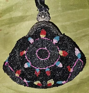 Vintage Black & Multi-color Beaded Purse - Picture 1 of 9