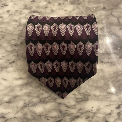 Enrico Guccini 100% Silk Purple Black White Geometric Handmade Necktie~4" J10 - Image 1 of 4
