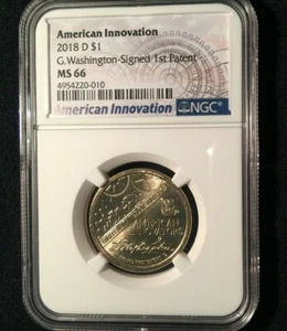 2018 D AMERICAN INNOVATION DOLLAR WASHINGTON $1 FIRST PATENT NGC MS66 - Picture 1 of 3