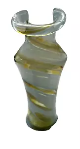 Vintage Vase Glass Art Hand Blown Diagonal Stripes Opalescent Swirl Scalloped - Picture 1 of 13