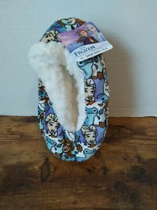Disney Frozen Girls Faux Fur Fuzzy Rubber Non Slip Babba Slippers (M/L) 13T-4Y - Picture 1 of 5