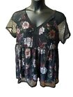 Torrid Short Sleeve Black Lace Overlay Floral Top Women's Size 2/2X