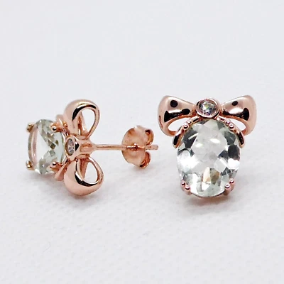 Oval Prasiolith CZ Ohrstecker SCHLEIFE 925 Silber 585 Roségold vergoldet - Bild 1 von 3