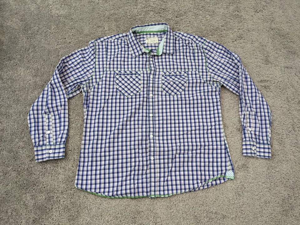 Marc Ecko Cut & Sew Button Up Shirt Mens 2XL XXL Long Sleeve Check Blue - Image 1 of 4