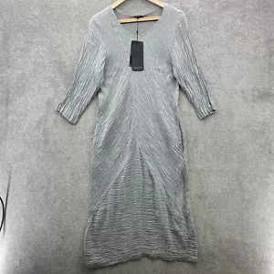 Grizas Dress Womens Small Grey Silk Linen Crinkle Pattern Lagenlook Asymmetrical - Picture 1 of 14