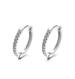 Women Girl 925 Silver Plated Oval U-Shaped Clear CZ Huggie Hoop Earrings TH1 - Picture 1 of 6