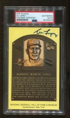 Al Lopez Signed Yellow HOF Plaque Autographed Indians White Sox PSA/DNA - Image 1 of 2