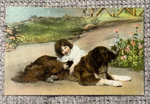 Postal vintage niño con perro publicada 1909 Alemania - Imagen 1 de 11