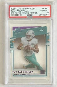 Panini Chronicles Donruss Clearly Tua Tagovailoa 2020 púrpura RC #13/49 PSA 10 - Imagen 1 de 2