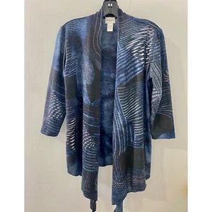 Chico's Pullover, offene Strickjacke, klein, Größe 4, blau/grau Fleckenmuster - Bild 1 von 10
