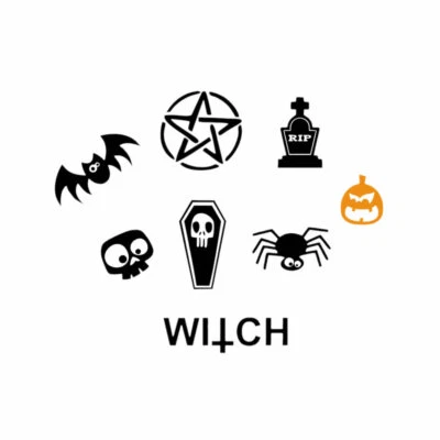 Set of 8 Halloween Witchcraft Temporary Tattoo Waterproof Skull RIP Witch coffin