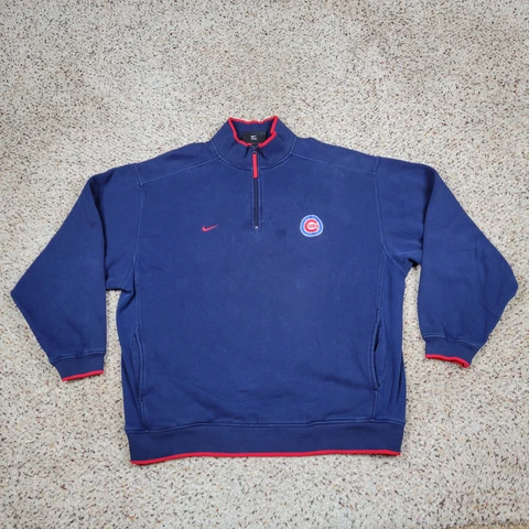 Chicago Cubs Sweatshirt Men Extra Large Blue Nike Quarter Zip Baseball Sweater * Cover
