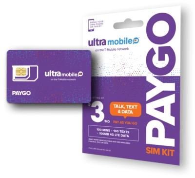 Ultra Mobile PayGo | $3/mo. Pay As You Go Plan + SIM Card with Talk, Text & Data - Image 1 of 4