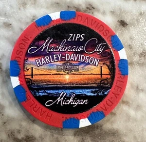 Reißverschlüsse Harley Davidson von Mackinaw City, Mi. FULL COLOR Dealership Poker Chip - Bild 1 von 2