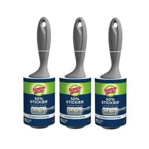 Scotch Brite 3M Lint Roller 50% Stickier 95 Sheets Pet Hair, Crumbs 3 Pack - Picture 1 of 2
