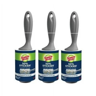 SCOTCH-BRITE Scotch Brite 3M Lint Roller 50% Stickier 95 Sheets Pet Hair, Crumbs 3 Pack