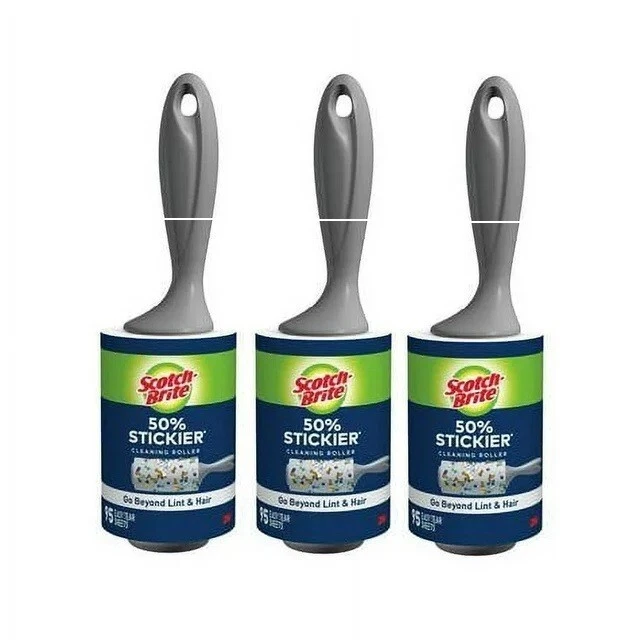Rodillo de pelusa Scotch Brite 3M 50 % más pegajoso 95 hojas pelo de mascotas, migas paquete de 3 Foto 1 de 2