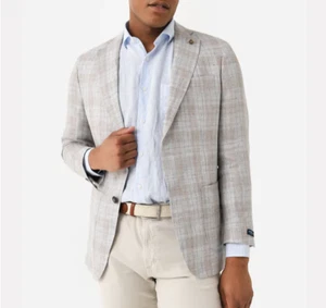 Mens Peter Millar Crown Crafted Linen Plaid Sport Coat Jacket 44R New - Picture 1 of 4