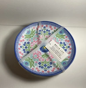 NEW Bella Lux Set Of 4 Floral Bamboo And Melamine Plates Blue Floral 6.75" - Picture 1 of 5