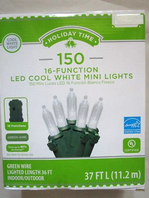LED Mini Lights Holiday Time 150 Cool White 16 Function String Light NEW - Image 1 of 4