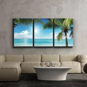 Contemporary Art Work Tropical Blue Waters Palm Tree Canvas Wall Decor Beach - Picture 1 of 3
