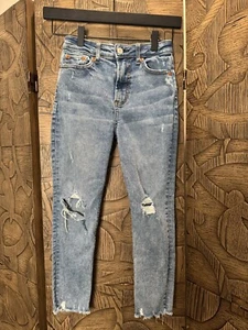 GAP Girls Denim Jeans Sky High Skinny Ankle Distressed Size 8 - New without tags - Picture 1 of 7