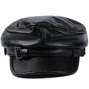 Unisex Newsboy Cap Biker PU Leather Beret Cabbie Painter Hat Flat Gatsby New - Picture 1 of 9