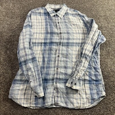 Camisa Banana Republic para hombre XL 17-17,5 azul a cuadros con botones de lino Foto 1 de 4
