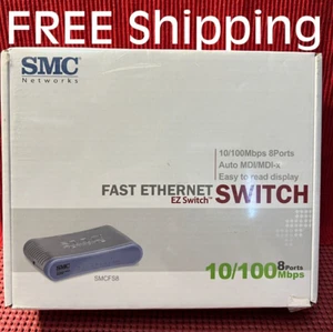 SMC 8 Ports Fast Ethernet 10/100Mbps Desktop Compact EZ Switch (NIB) SMCFS8 - Picture 1 of 10